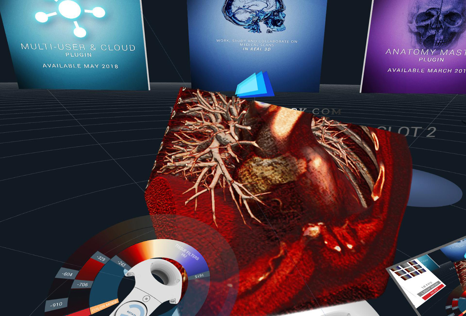 The <strong>DICOM viewer</strong> and <strong>Human Anatomy viewer</strong> for Virtual Reality VR: Visualize DICOM data and 3D Medical data in Virtual Space. Connect, collaborate and work online with multiple users. For Radiology, Teaching and Patient Empowerment
