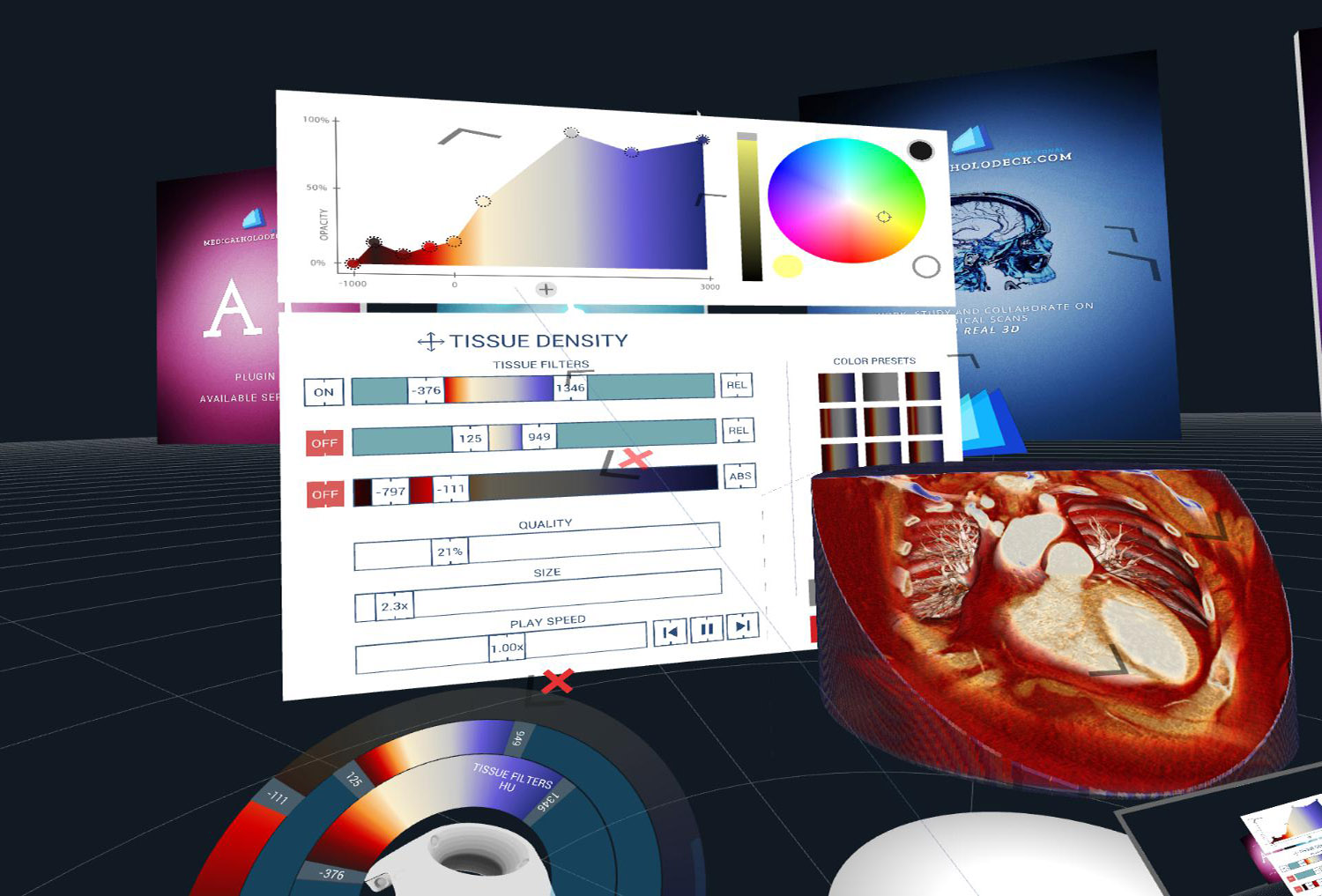 The Medical and Human Anatomy Virtual Reality VR Software</strong>: create your own 3D DICOM File windowing filters in the immersive environement of Virtual Reality VR. Experience and view 3D DICOM data as never before